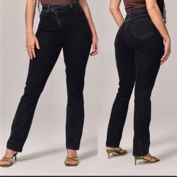 Abercrombie & Fitch The 90s Slim Straight Ultra Rise Black Jeans Crossover Waist - Picture 1 of 8